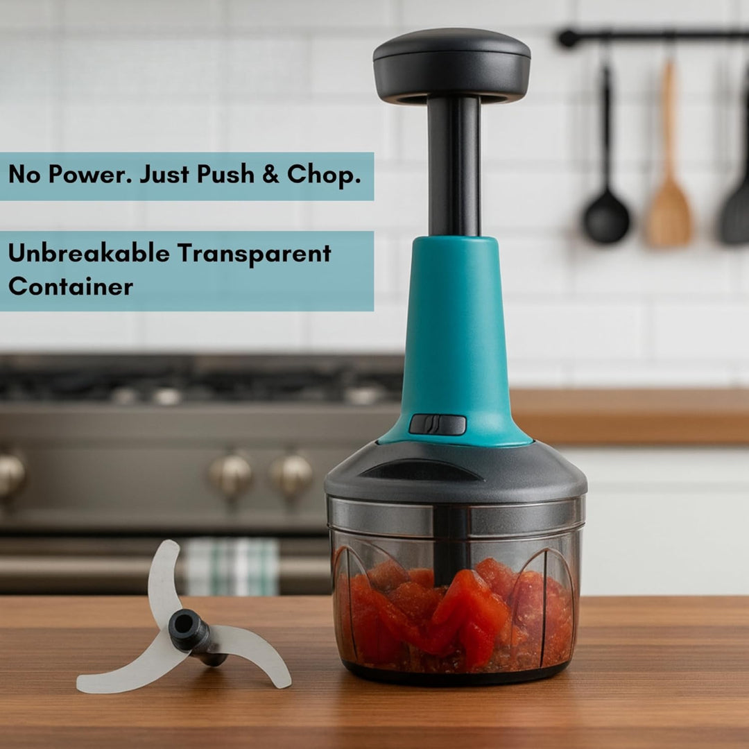 Push Chopper for Vegetables & Fruits | Manual Onion Cutter | Multipurpose Food Dicer Mincer for Veggies Garlic Tomato Potato Ginger Fruits Nuts Herbs etc. | BPA-Free Safe Container (1 pc)