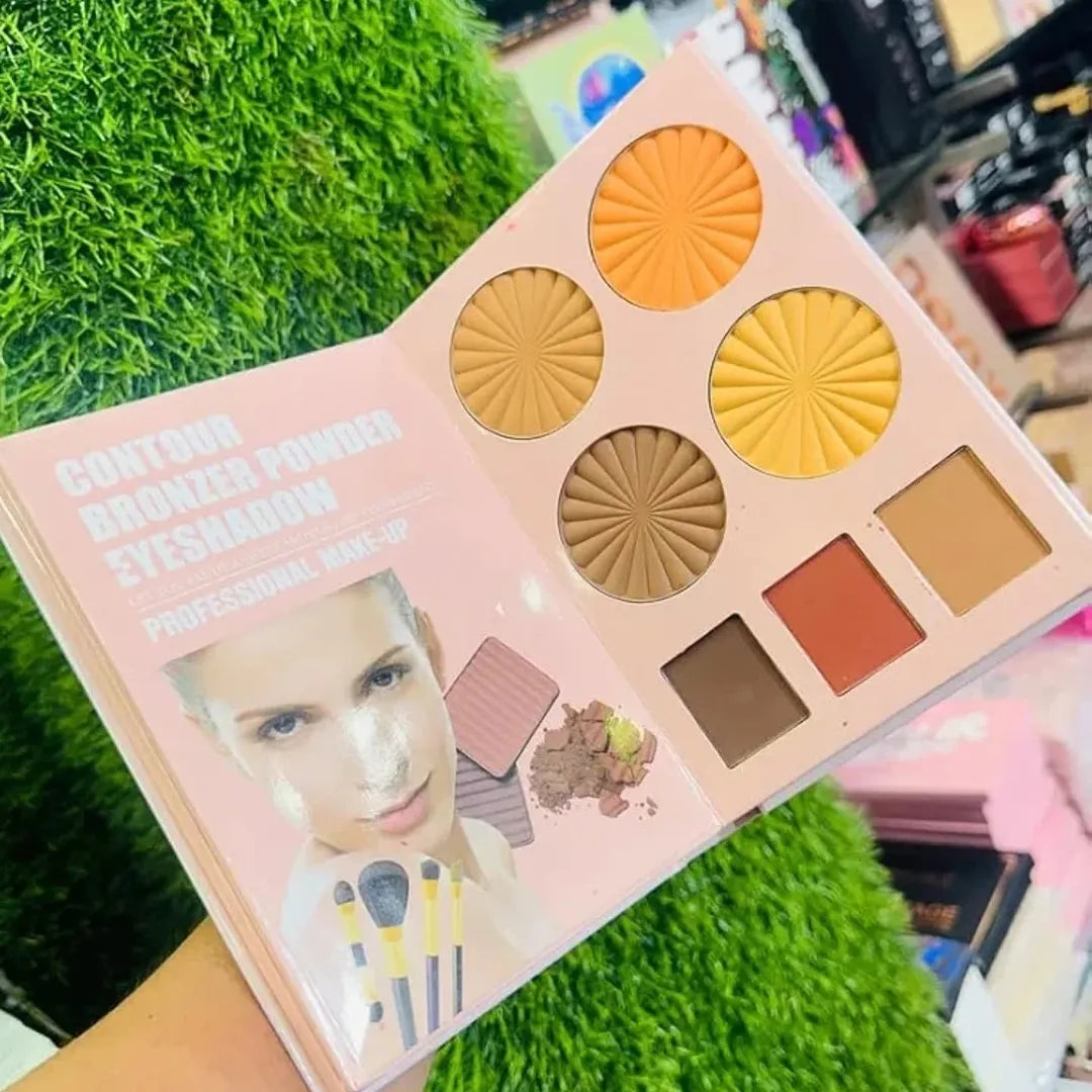 Beauty Glazed 4 in 1 Makeup Book | All-In-One Professional Palette | Eyeshadow | Blusher | Highlighter | Contour | Eyebrow Powder.