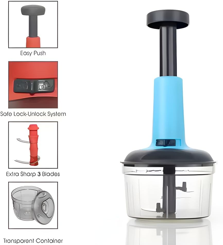 Push Chopper for Vegetables & Fruits | Manual Onion Cutter | Multipurpose Food Dicer Mincer for Veggies Garlic Tomato Potato Ginger Fruits Nuts Herbs etc. | BPA-Free Safe Container (1 pc)